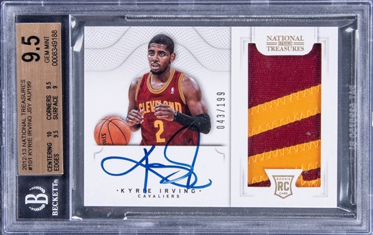 2012-13 Panini National Treasures #101 Kyrie Irving Signed Patch Rookie Card (#043/199) - BGS GEM MINT 9.5/BGS 10